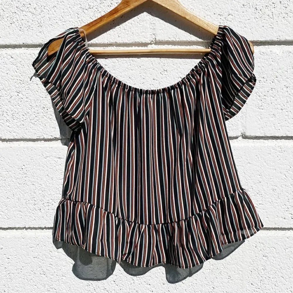 🌲 Timing Striped Off The Shoulder Top Blue White Large